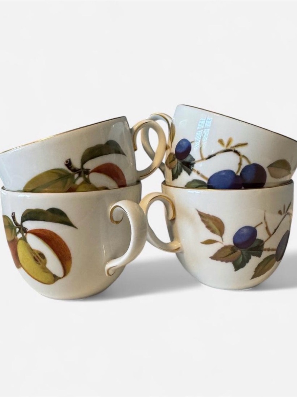 Royal Worcester Evesham Fruit Porcelain Coffee Mugs Set of 4